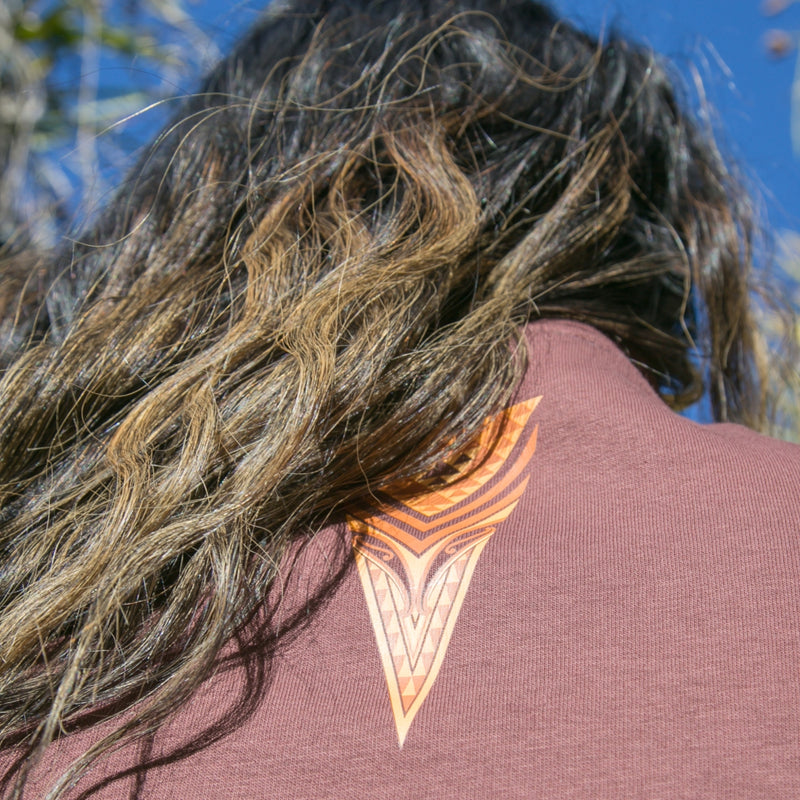 Women's Brown crew jersey with brown contemporary Maori design