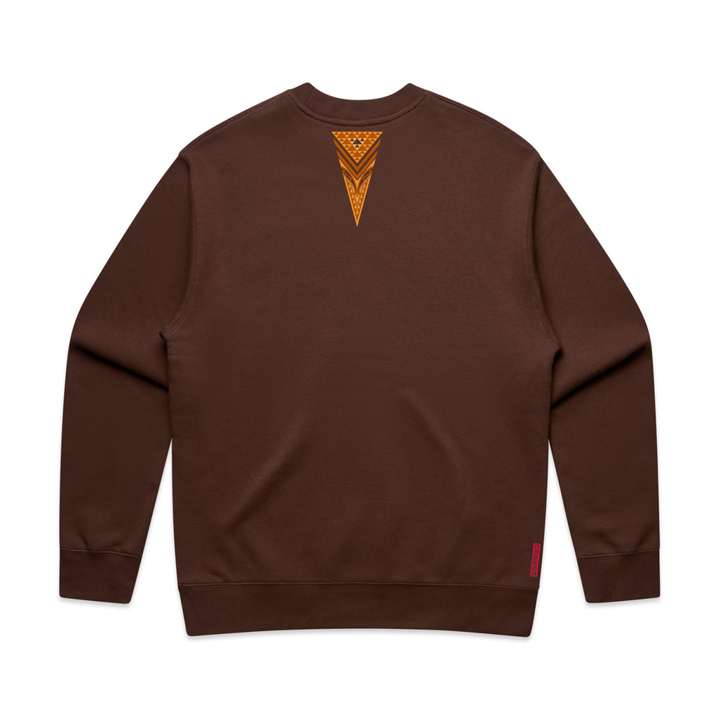 Brown crew jersey with brown contemporary Maori design front