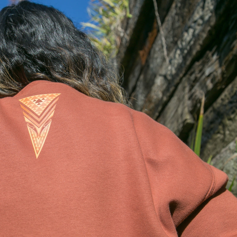 Women's Brown crew jersey with brown contemporary Maori design Back