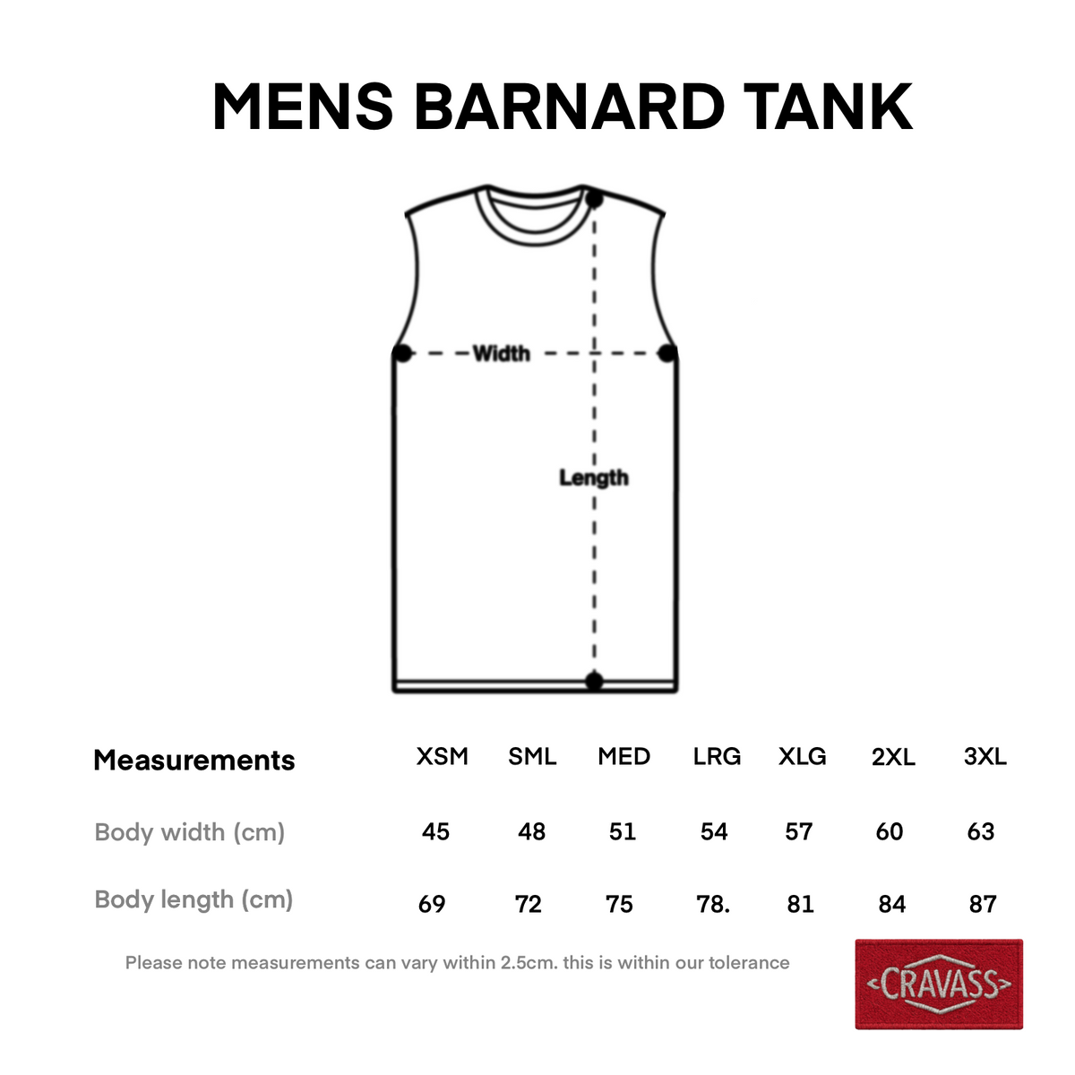 Cravass Clothing Barnard tank size guide