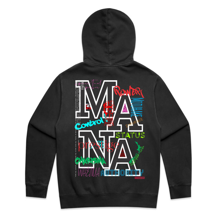 Men's faded black hoodie with Maori art and design from cravass clothing. 