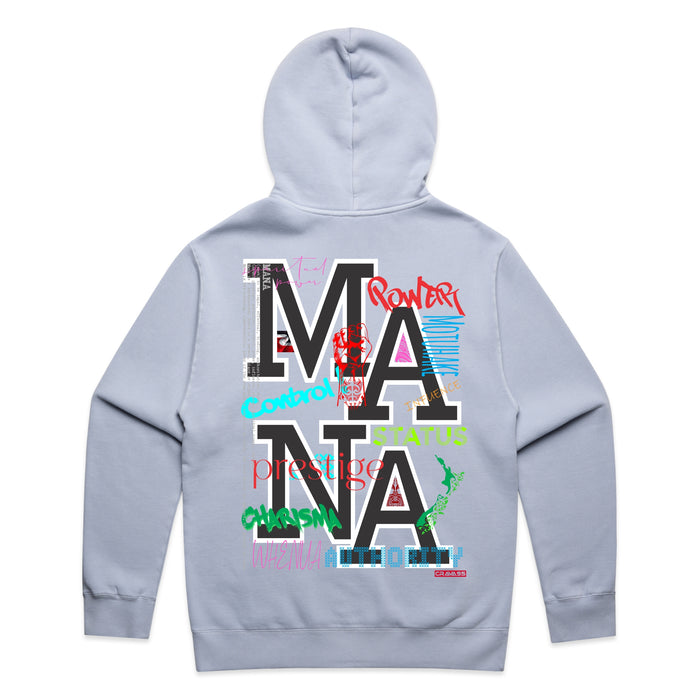 MANA FADED - BLUE Men's faded hoodie with contemporary Maori design.