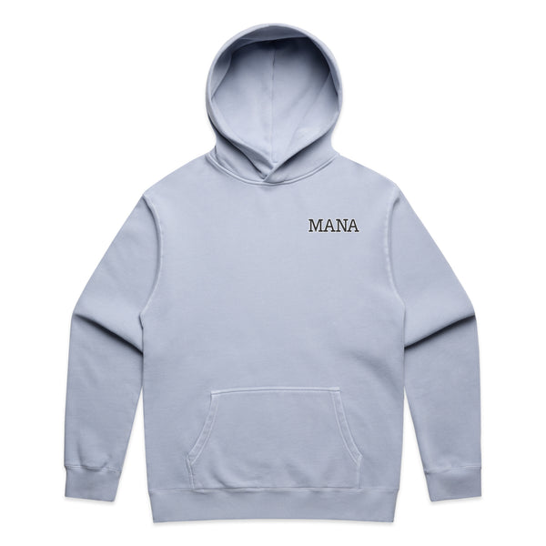 MANA FADED - BLUE Men's faded hoodie with contemporary Maori design.