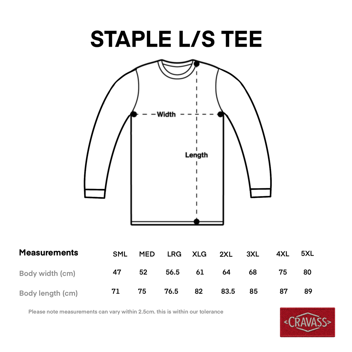 Staple Long Sleeve Size Guide Image 