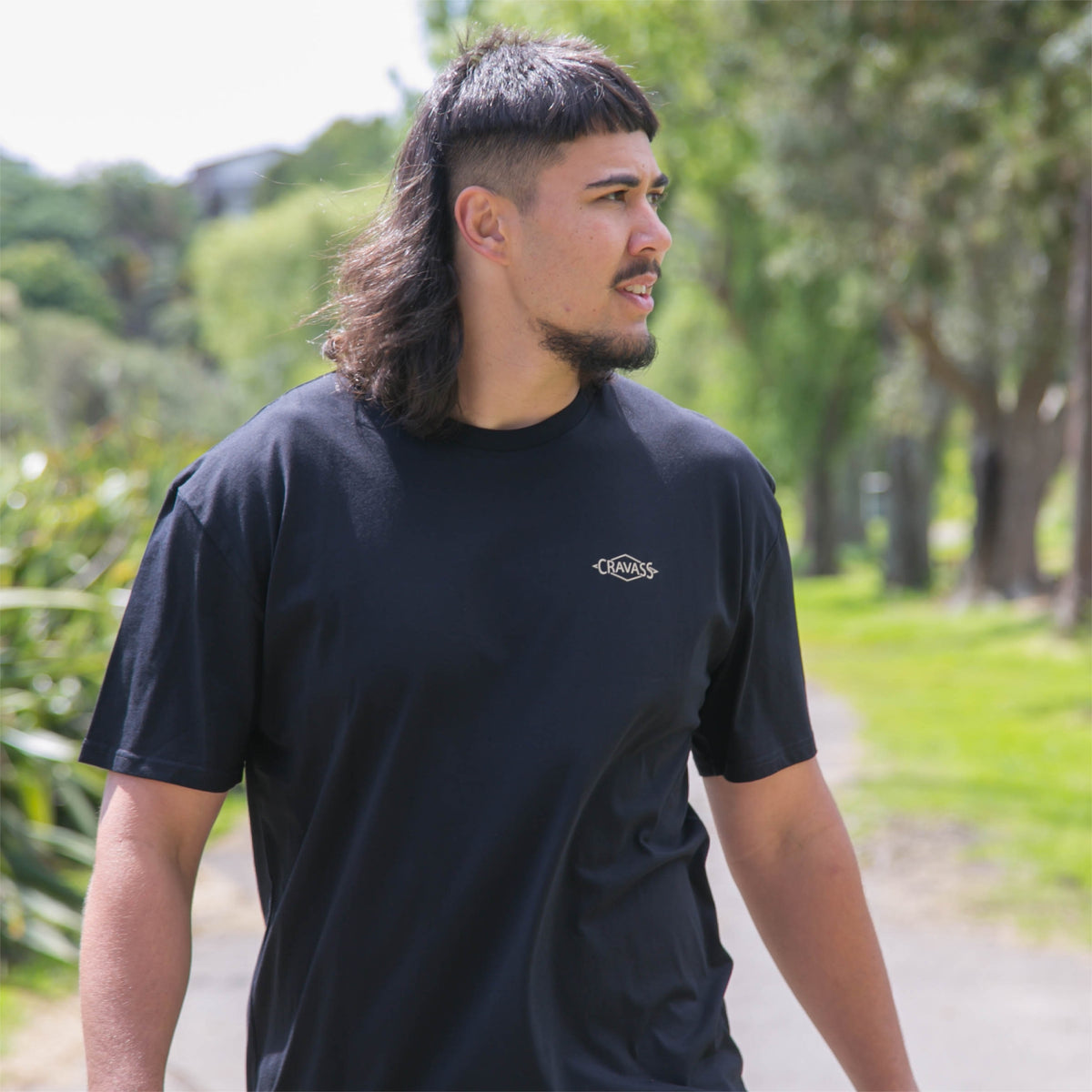 Men's black T-shirt with gold Maori design from Cravass clothing - Front