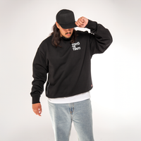 Close-up Māori treaty inspired typography crewneck NZ streetwear