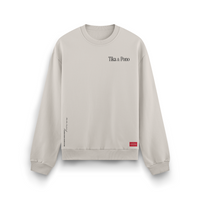 White unisex cotton crew with black Tika & Pono design logo on front chest