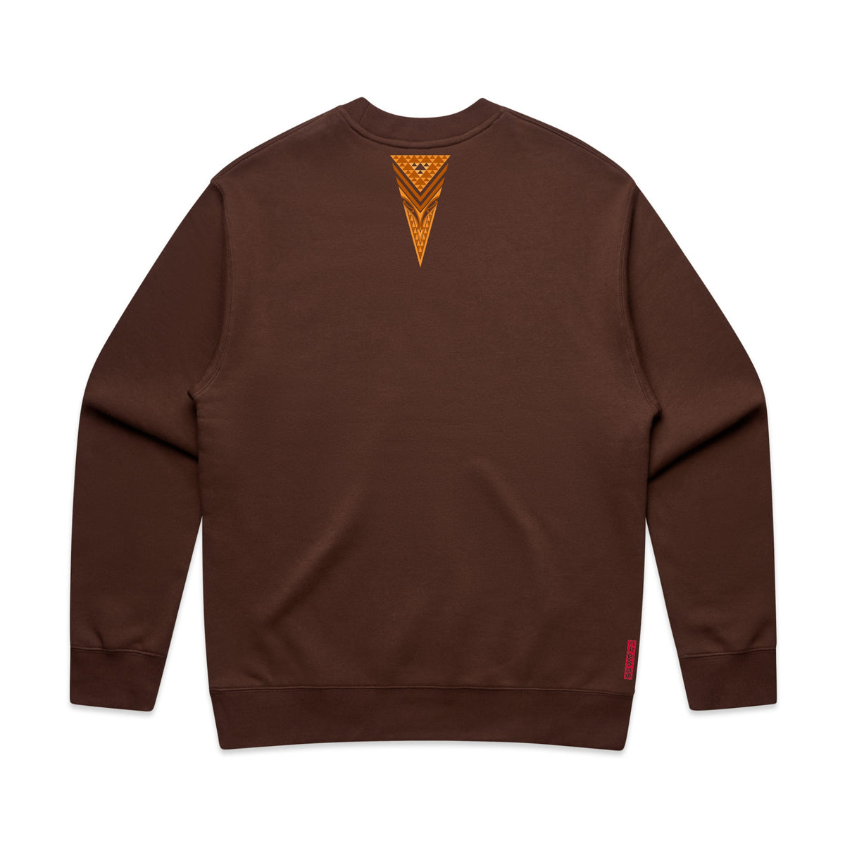 Brown crew jersey with brown contemporary Maori design front