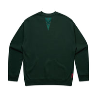 Pine green crew jersey with green contemporary Maori design Back