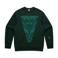 Pine green crew jersey with green contemporary Maori design