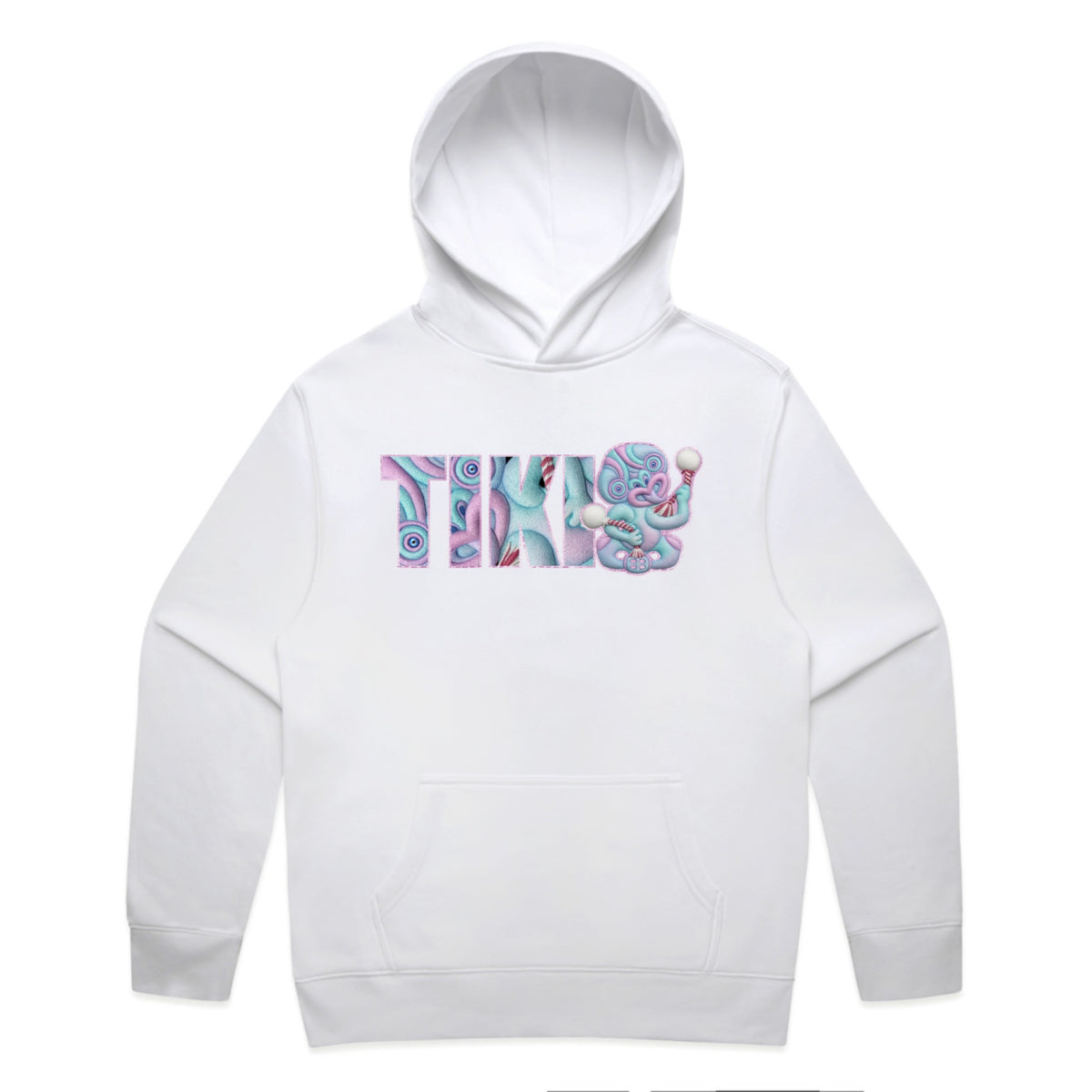 Cravass Pihi Makaurangi hoodie white Maori inspired tiki streetwear design