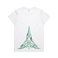 Lower Back Wha Māori ta moko women’s white t-shirt NZ streetwear by Cravass