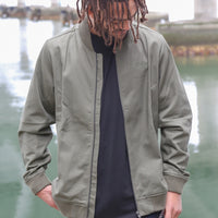 Cravass Army green men's jacket with army green embroidered Maori design.