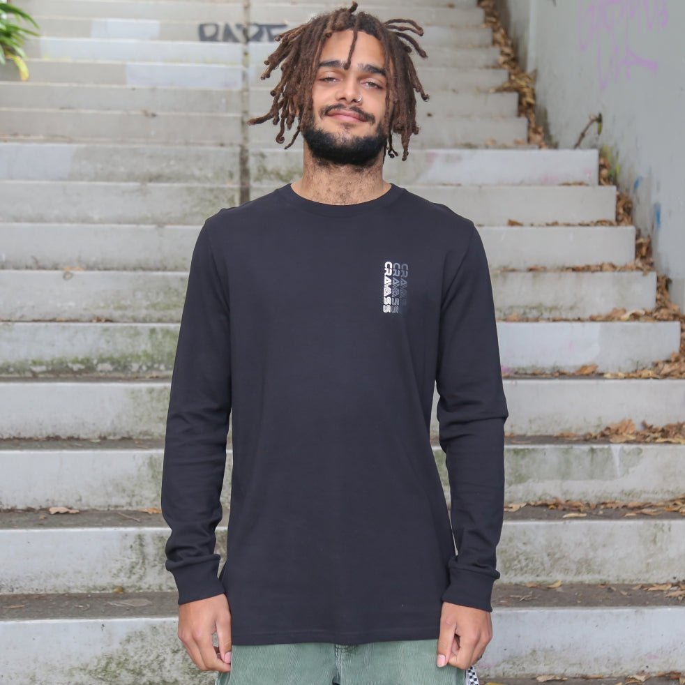 Cravass Colour-Wha Black Long Sleeve Māori streetwear t-shirt front view