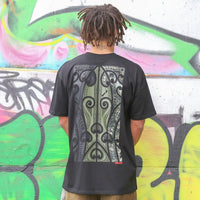 Men's black coloured t-shirt with black, army and camo Maori design.