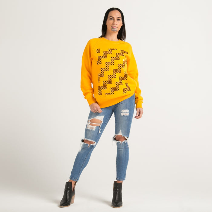 Women's yellow crew jersey with Maori poutama design from Cravass clothing