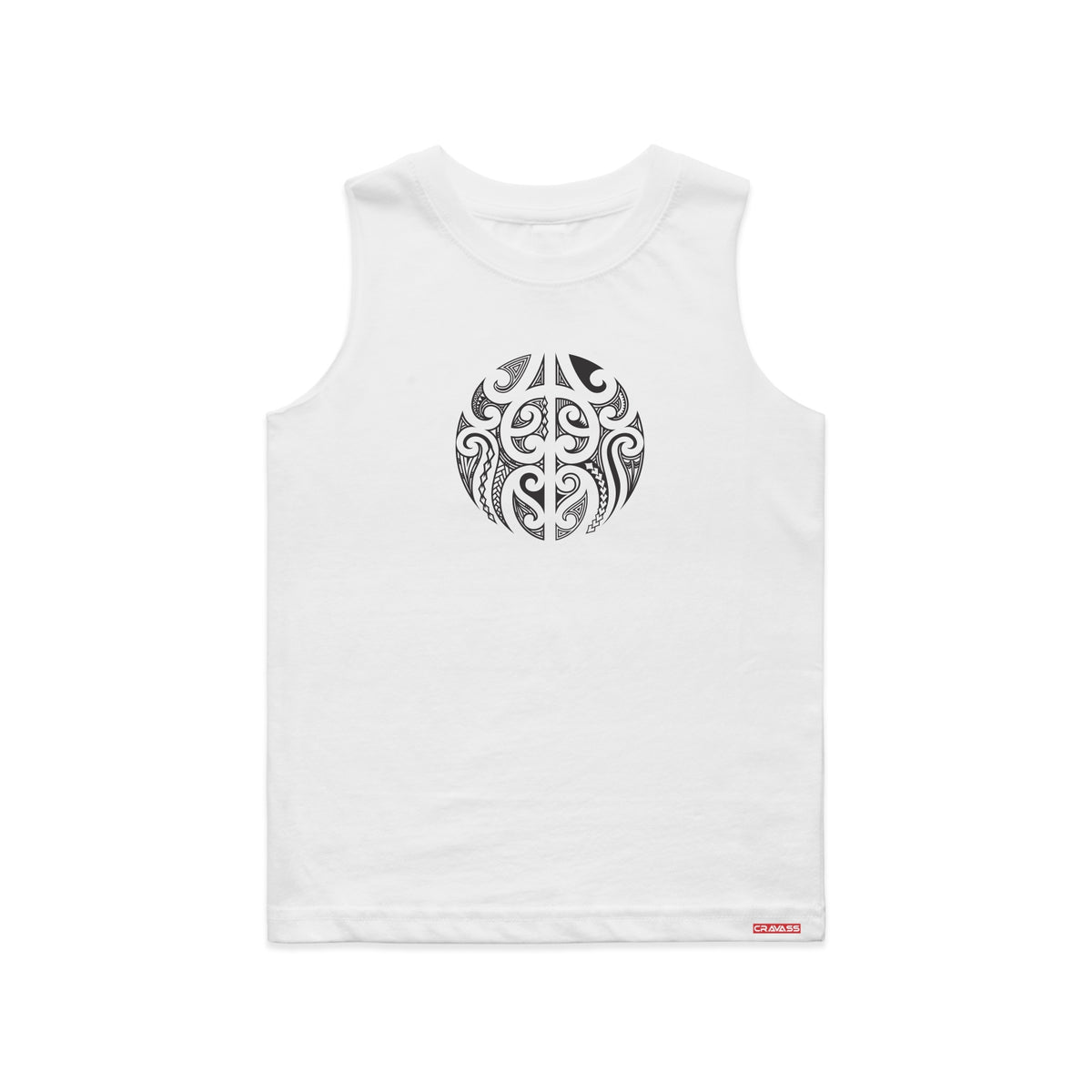 Kids white singlet with Maori design.